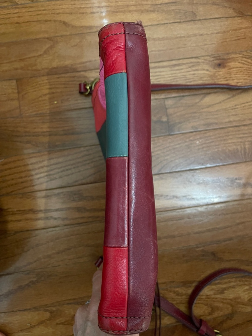 Fossil Emma Patchwork Leather Crossbody in Red, Pink, Orange & Teal With Charm - Picture 7 of 10